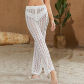 High Waist Tie Brazilian Crochet Knit Beach Cover Up Wide Leg Pants
